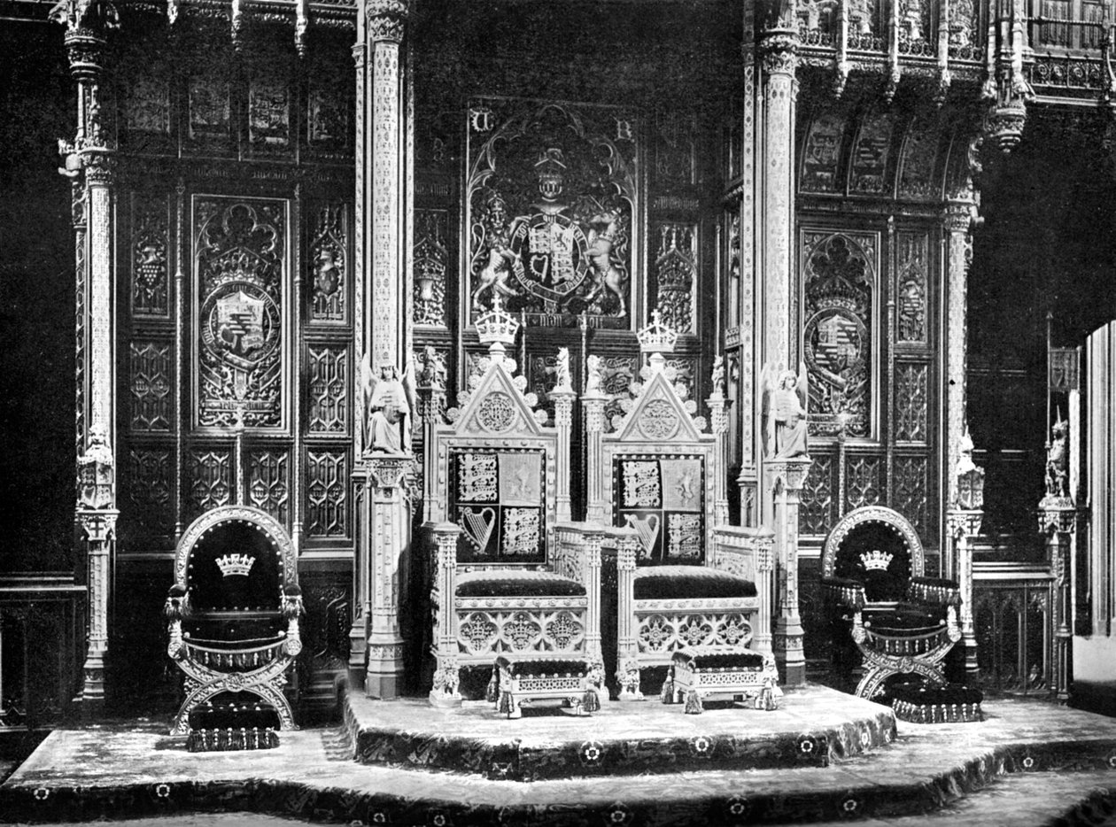 A királyi trón, Lordok Háza, Westminster, 1905. alkotó: John Benjamin Stone