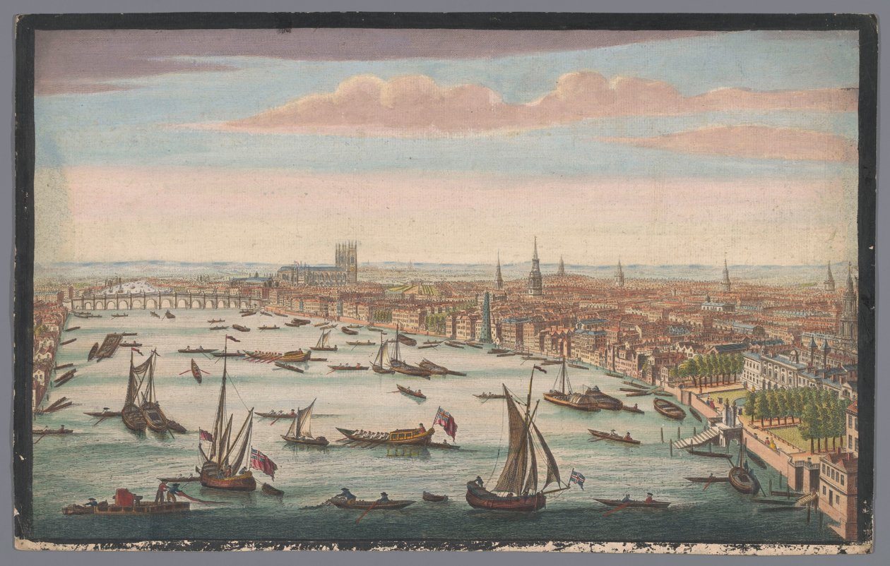 Kilátás a Temze folyóra és London városára északnyugat felől Westminster délkeleti kilátása a Somerset House-tól a Westminster Bridge-ig (cím az objektumon) alkotó: John Bowles