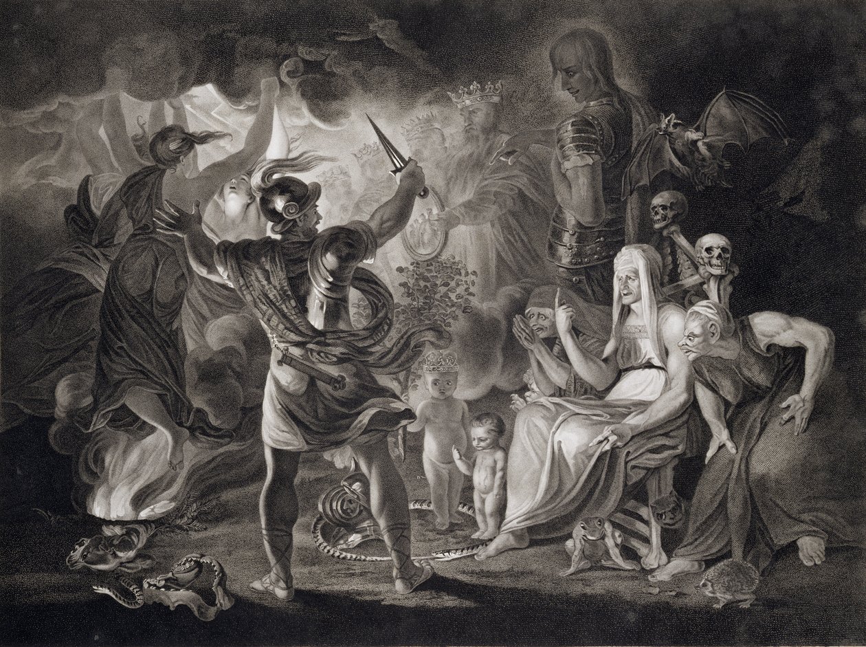 Macbeth, a három boszorkány és Hekaté a IV. felvonásban, William Shakespeare (1564-1616) „Macbeth” című művének I. jelenete 1805-ben. alkotó: John Boydell