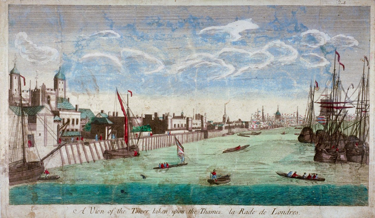 Kilátás a londoni Towerre hajókkal a Temzén, 1751 alkotó: John Boydell
