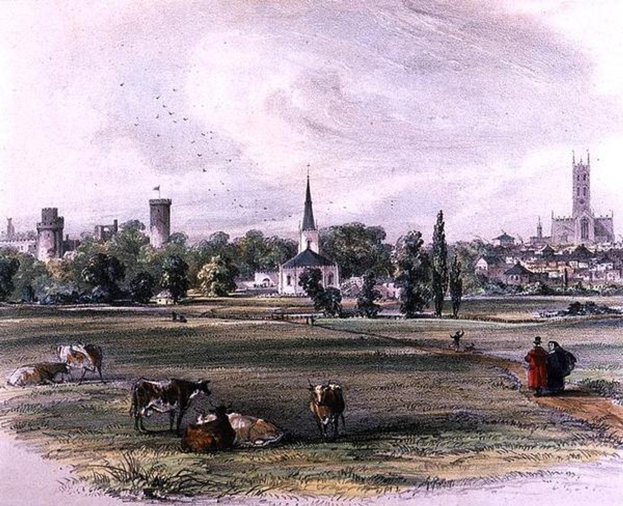 Warwick, a St Nicholas Meadow-ról (színes ceruza papíron) alkotó: John Brandard