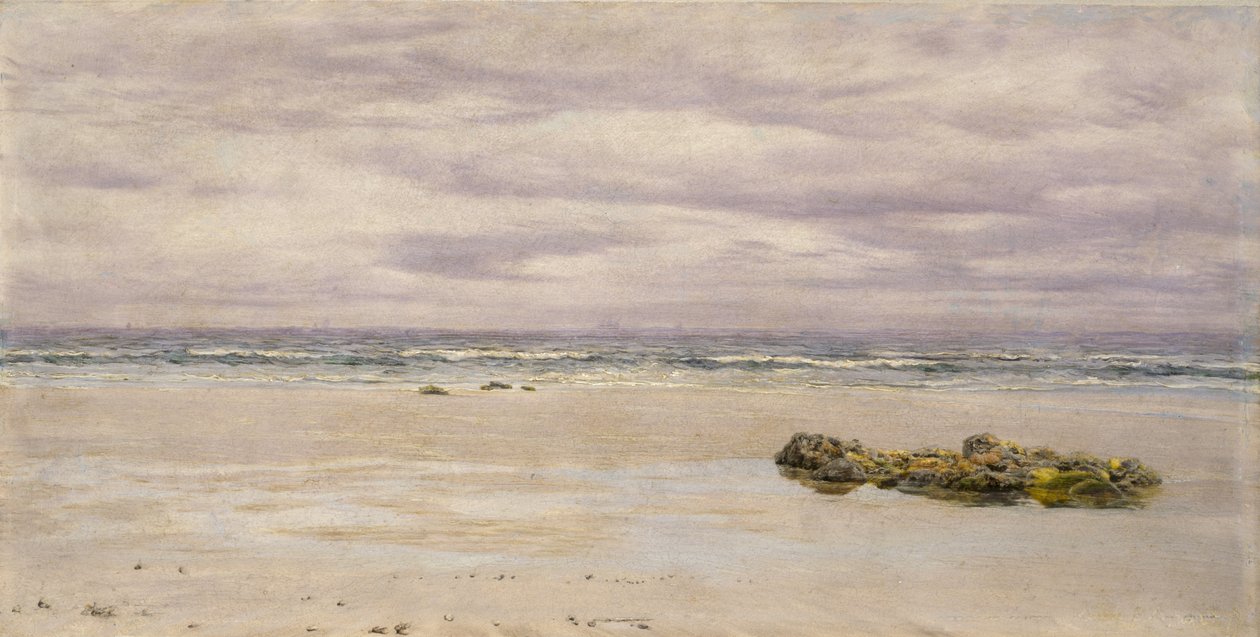 Kennack Sands, Cornwall, apálykor, 1877 (olaj, fedélzeten, rajzként rögzítve) alkotó: John Brett