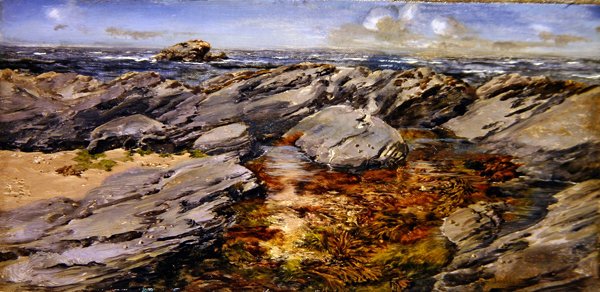 Sziklák a Foreshore-on (olaj, vászon) alkotó: John Brett