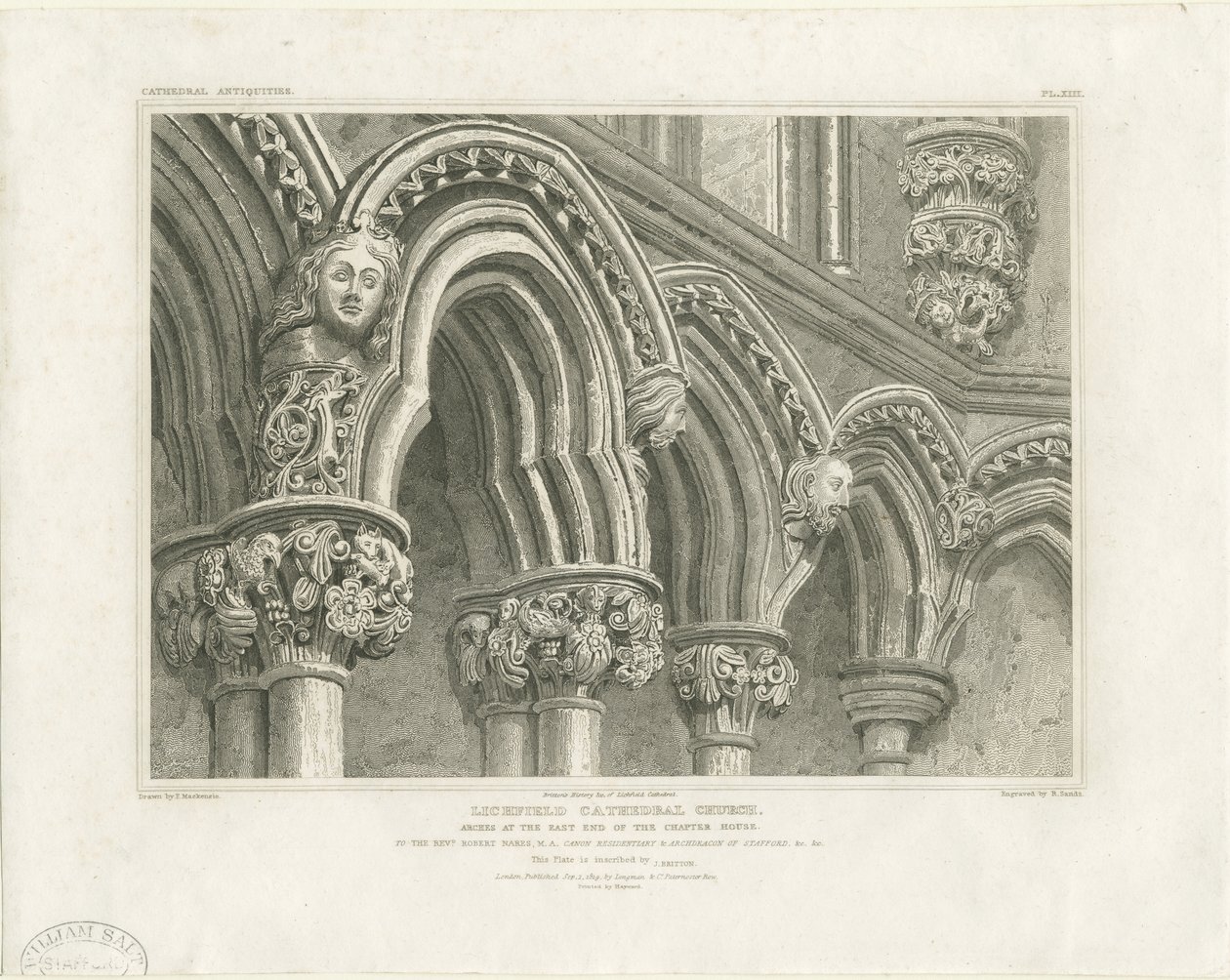 Lichfield katedrális belseje – ívek a káptalanházban: metszet, nd [c 1819] (nyomtatás) alkotó: John Britton