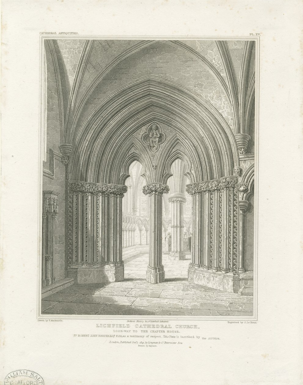 Lichfield katedrális belseje – Káptalanház ajtónyílása: metszet, nd [c 1819] (nyomtatás) alkotó: John Britton