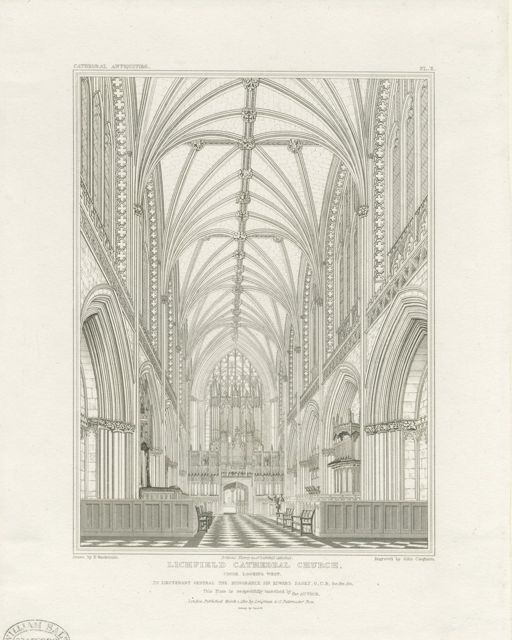 Lichfield székesegyház belseje – Kórus: metszet, nd [c 1820] (nyomtatás) alkotó: John Britton