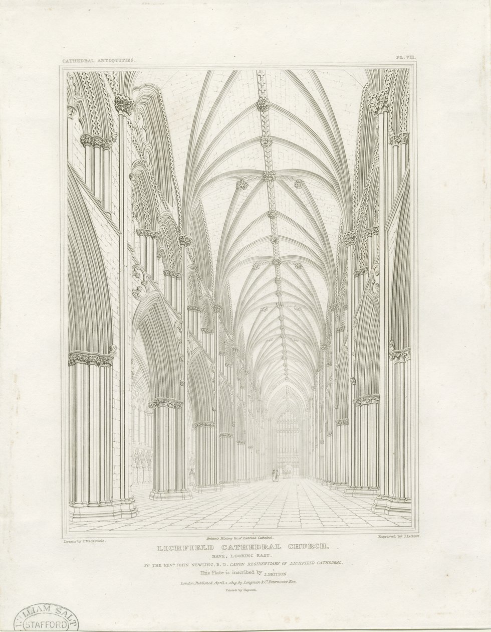 Lichfield katedrális belseje – Hajó: metszet, és [c 1819] (nyomtatás) alkotó: John Britton
