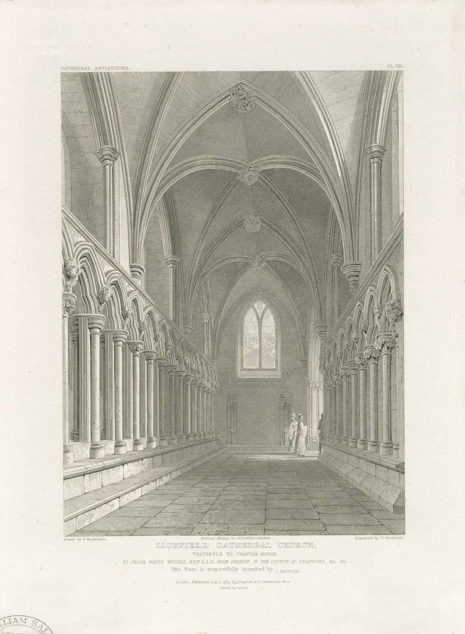 Lichfield székesegyház belseje – a Káptalanház előszobája: metszet, nd [c 1819] (nyomtatás) alkotó: John Britton