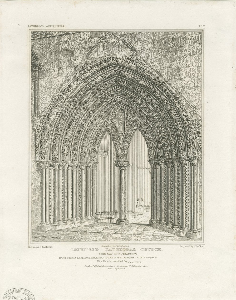Lichfield katedrális – Északi keresztirányú ajtó: metszet, nd [c 1820] (nyomtatás) alkotó: John Britton