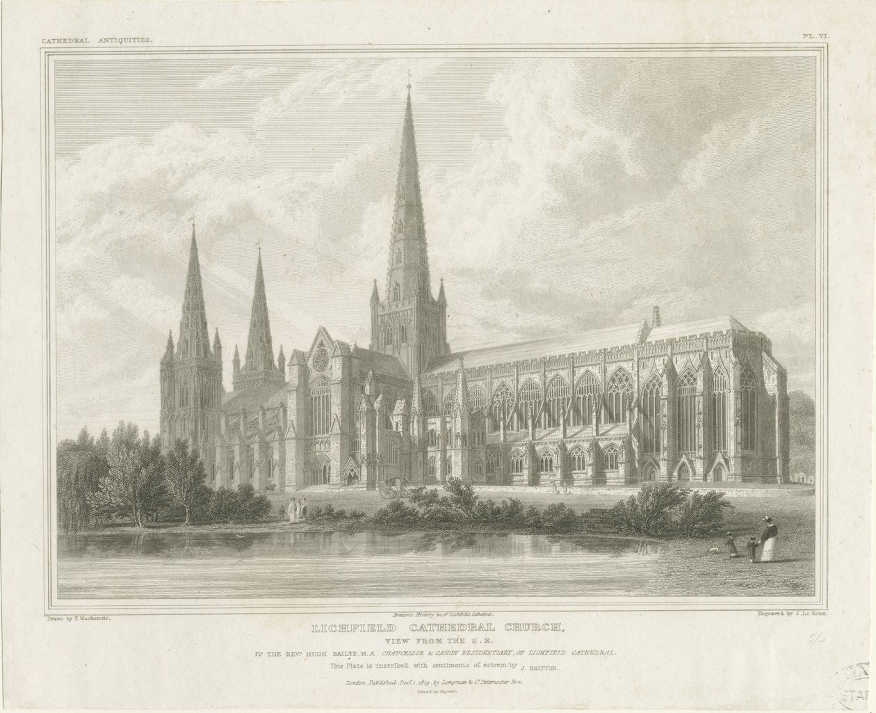 Lichfield katedrális – Délkeleti nézet: metszet, nd [?1819] (nyomtatás) alkotó: John Britton