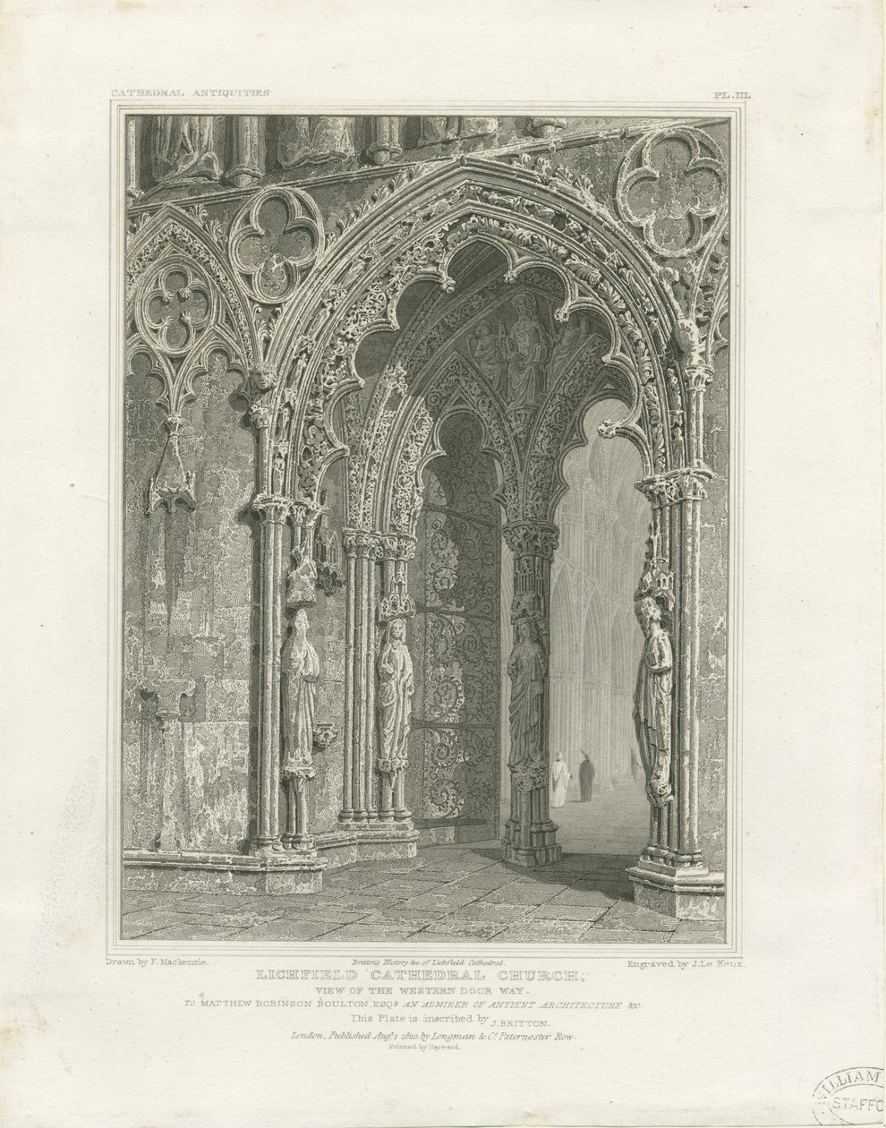 Lichfield katedrális – West Door: metszet, és [c 1820] alkotó: John Britton