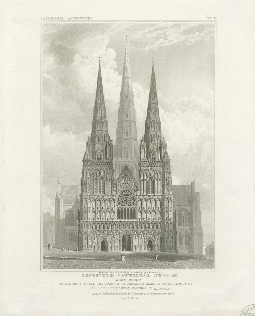 Lichfield katedrális – nyugati front: metszet, nd [c 1820] alkotó: John Britton