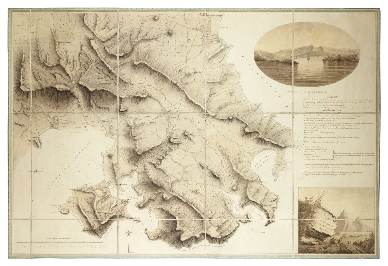 Angol kikötő környékének terve, Antigua, 1782 körül (Tinta és tus, szegmentált és alátét) alkotó: John Brown