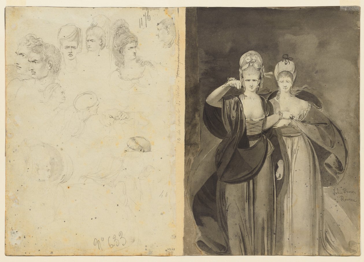Vázlatok a fejekről, balról, Két nőről, jobbról, c. 1770-1775. alkotó: John Brown