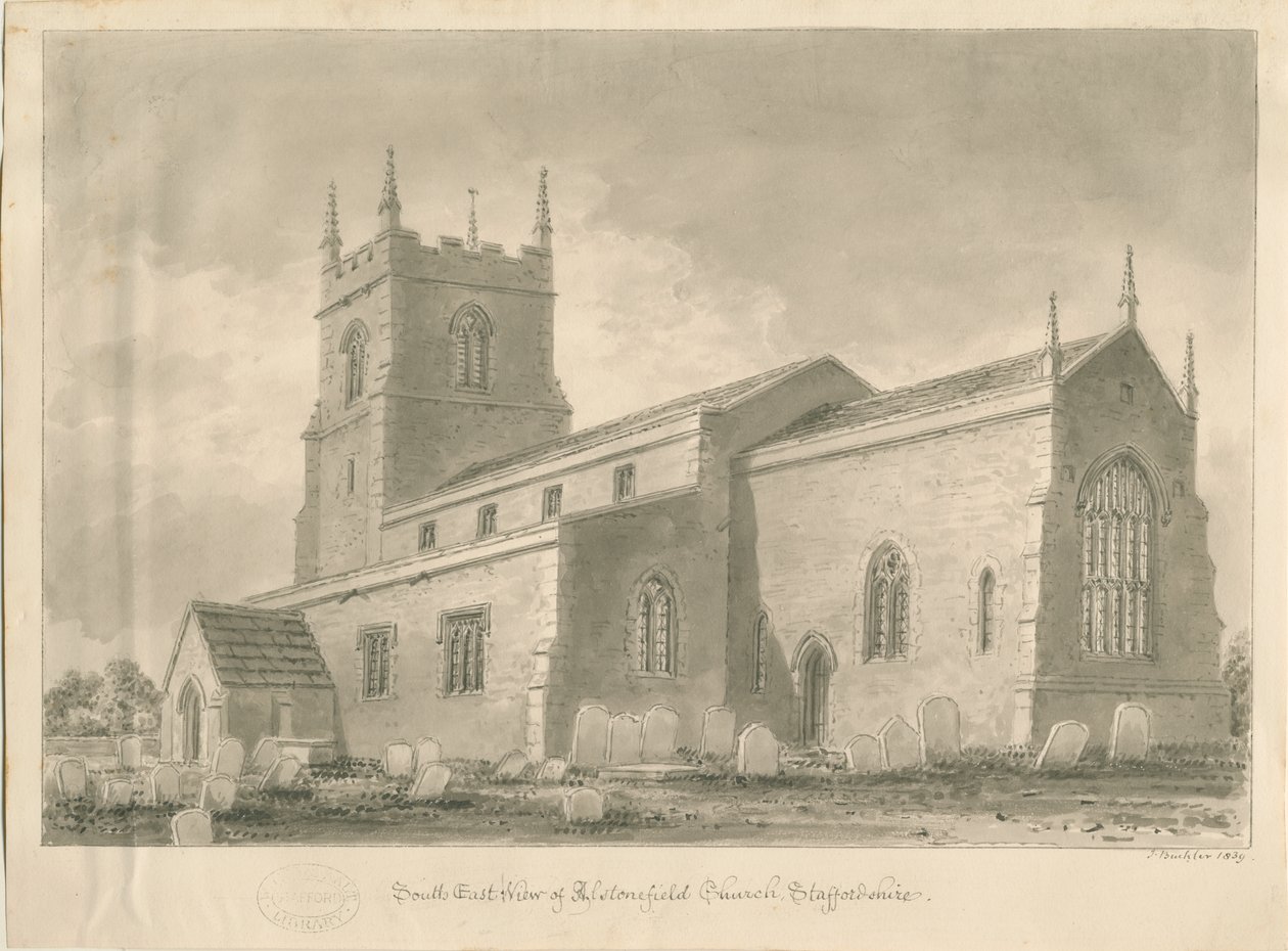 Alstonfield templom: szépia rajz, 1839 alkotó: John Buckler