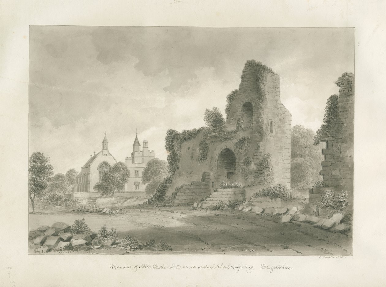 Alton kastély és az "Új zárdaiskola": szépia rajz, 1847 alkotó: John Buckler