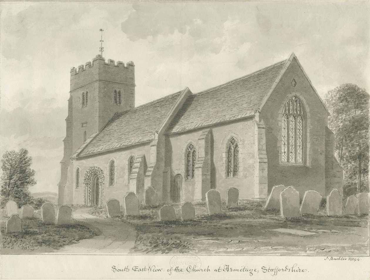 Armitage templom: szépia rajz, 1844 alkotó: John Buckler