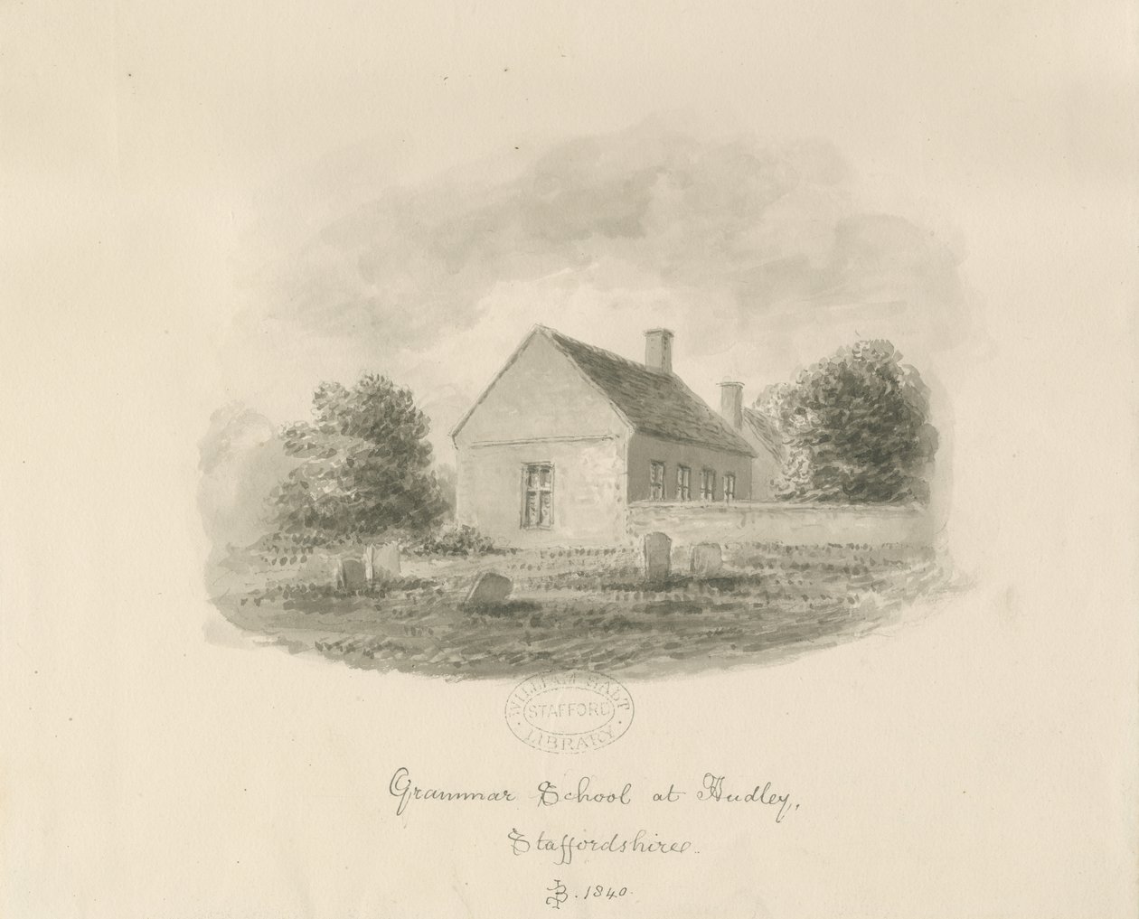 Audley Gimnázium: szépia rajz alkotó: John Buckler
