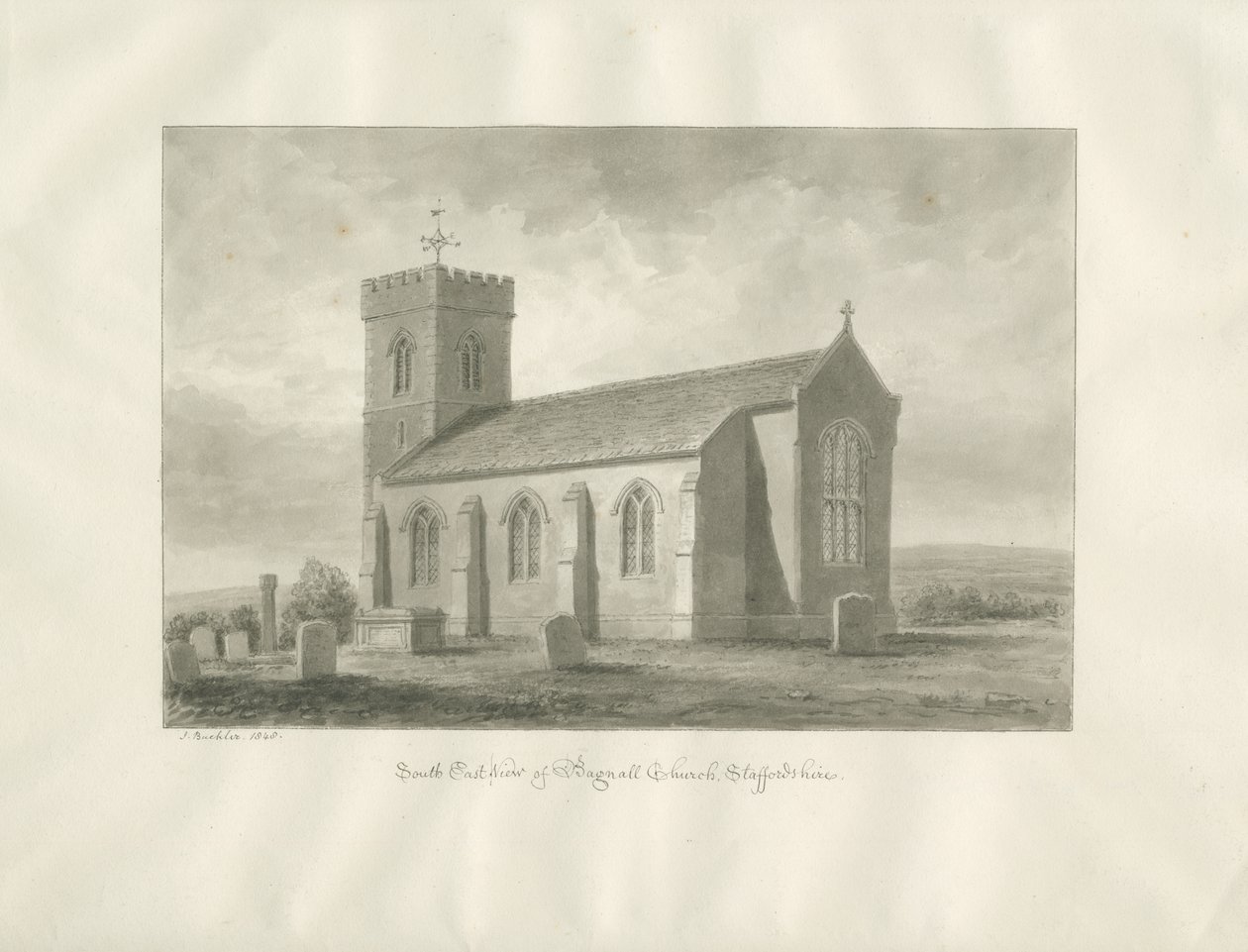Bagnall templom: szépia rajz, 1848 alkotó: John Buckler