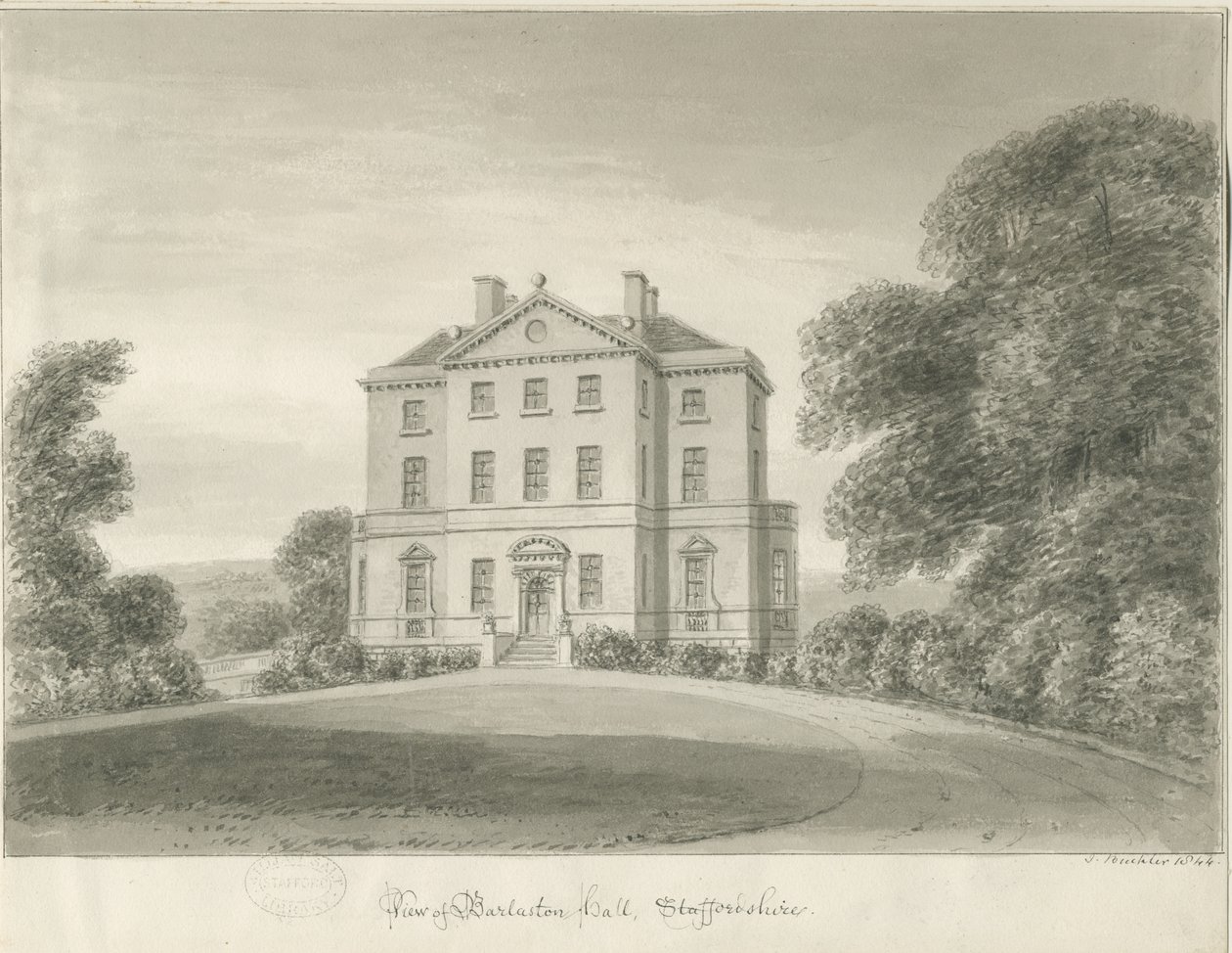 Barlaston Hall: szépia rajz alkotó: John Buckler