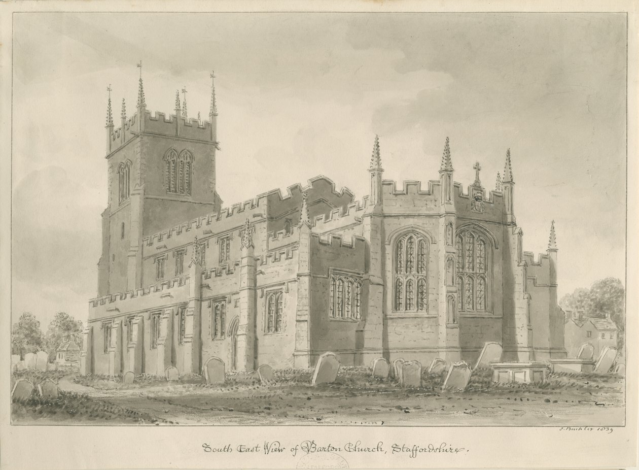 Barton Needwood templom alatt: szépia rajz alkotó: John Buckler