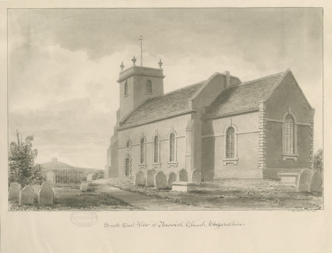 Baswich templom: szépia rajz, 1841 alkotó: John Buckler