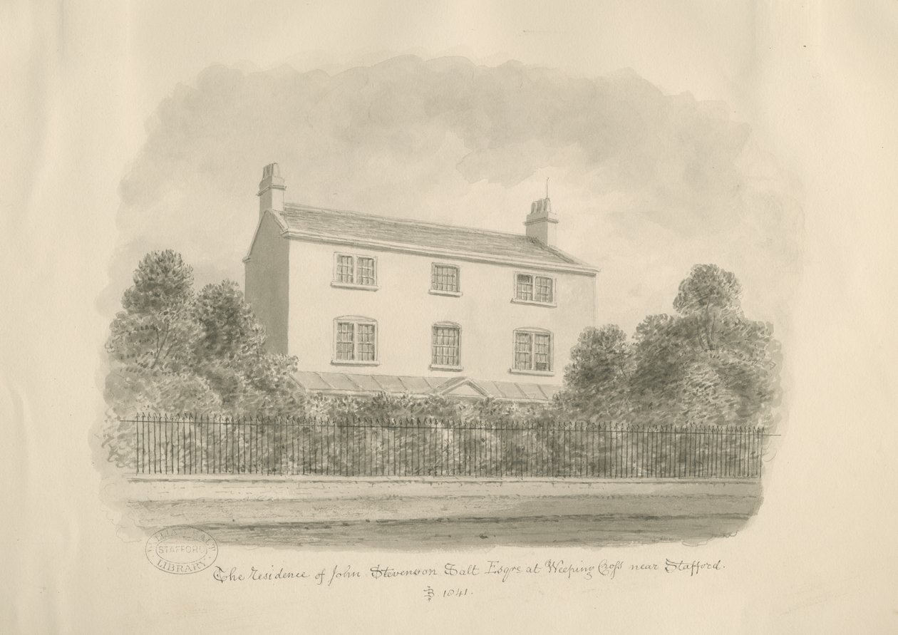Baswich Village - John Stevenson Salt háza, Esq. : szépia rajz alkotó: John Buckler