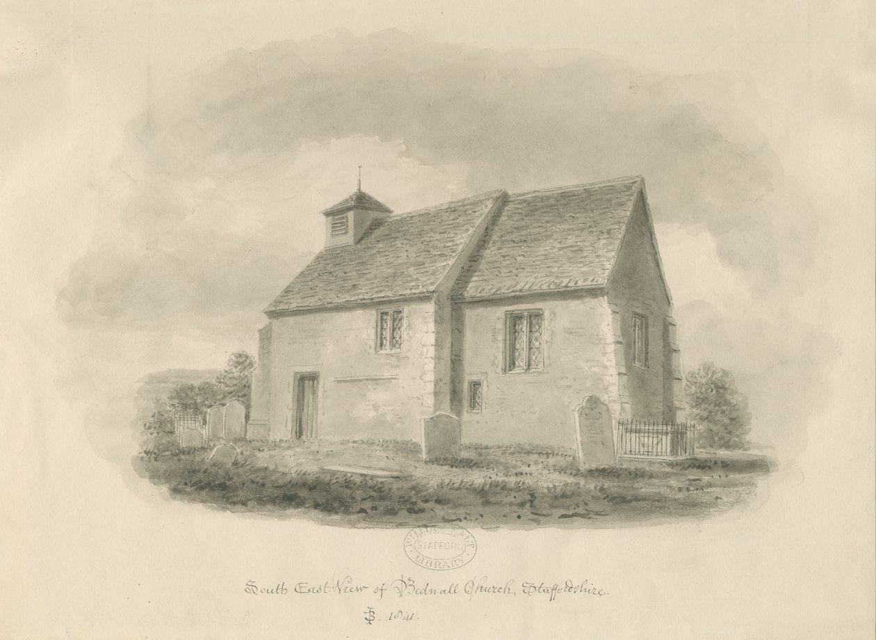 Bednall templom: szépia rajz, 1841 alkotó: John Buckler