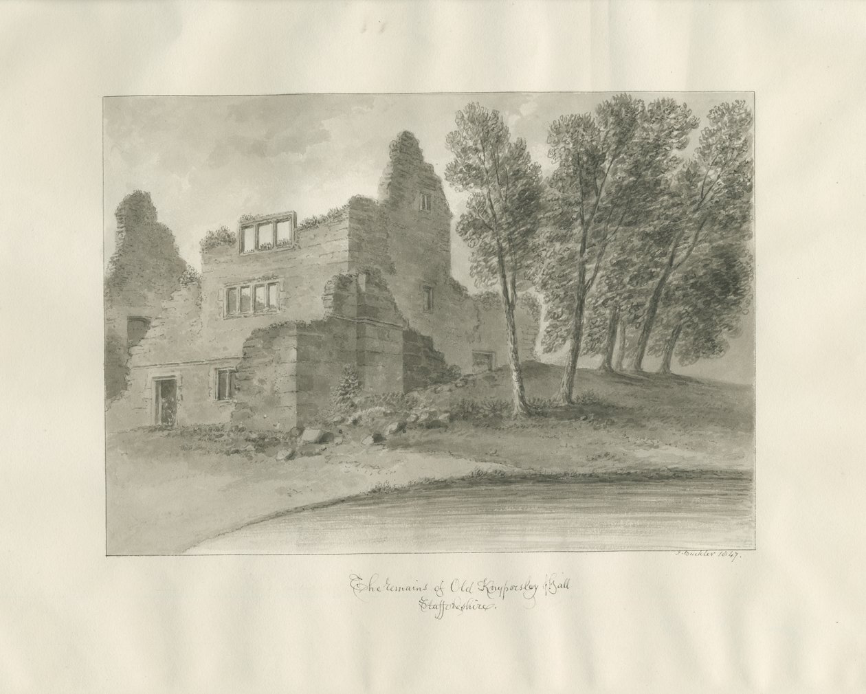 Biddulph - Knypersley Hall [régi]: szépia rajz alkotó: John Buckler