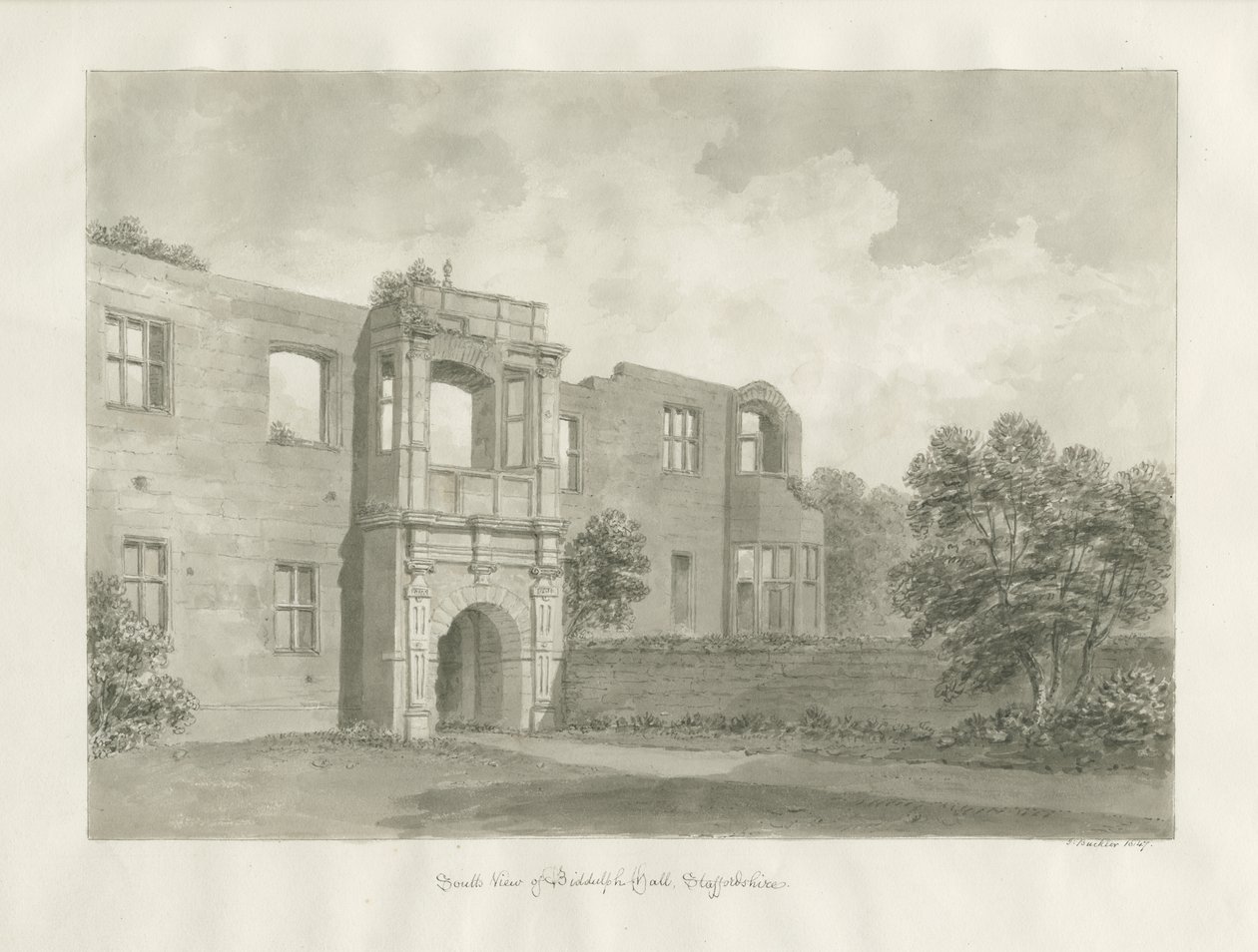 Biddulph Hall (régi) : szépia rajz alkotó: John Buckler