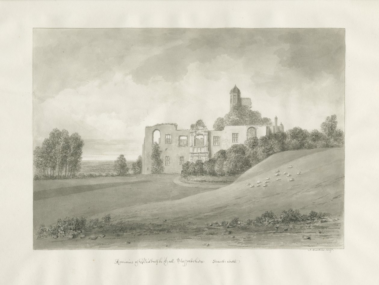 Biddulph Hall (régi): szépia rajz alkotó: John Buckler
