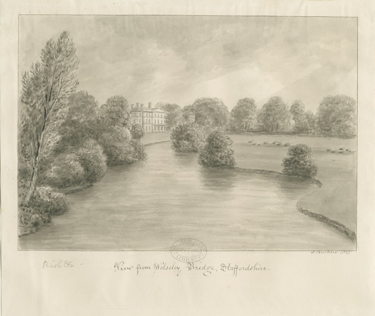 Bishton Hall: szépia rajz, 1841 alkotó: John Buckler