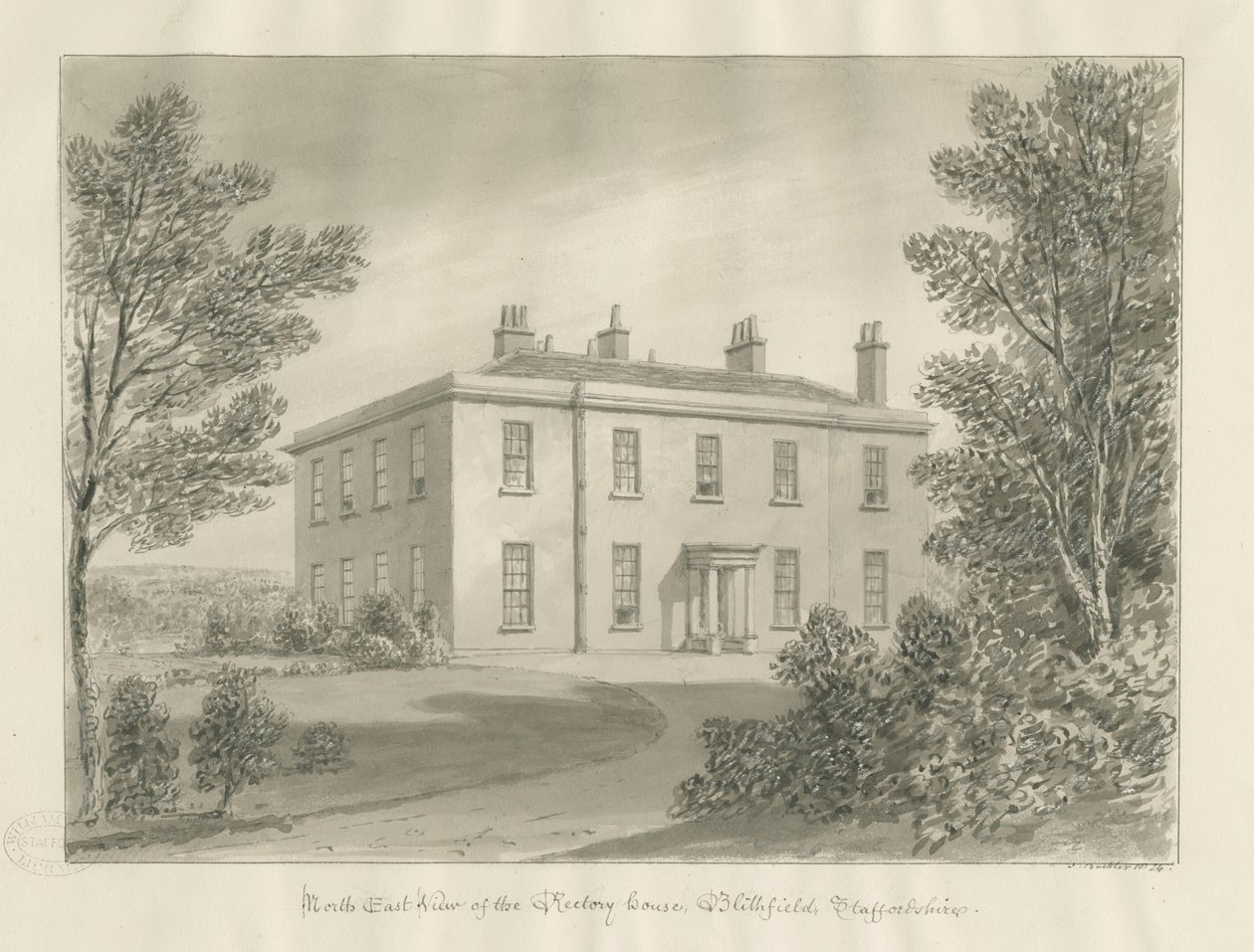 Blithfield - Rectory: szépia rajz, 1824 alkotó: John Buckler