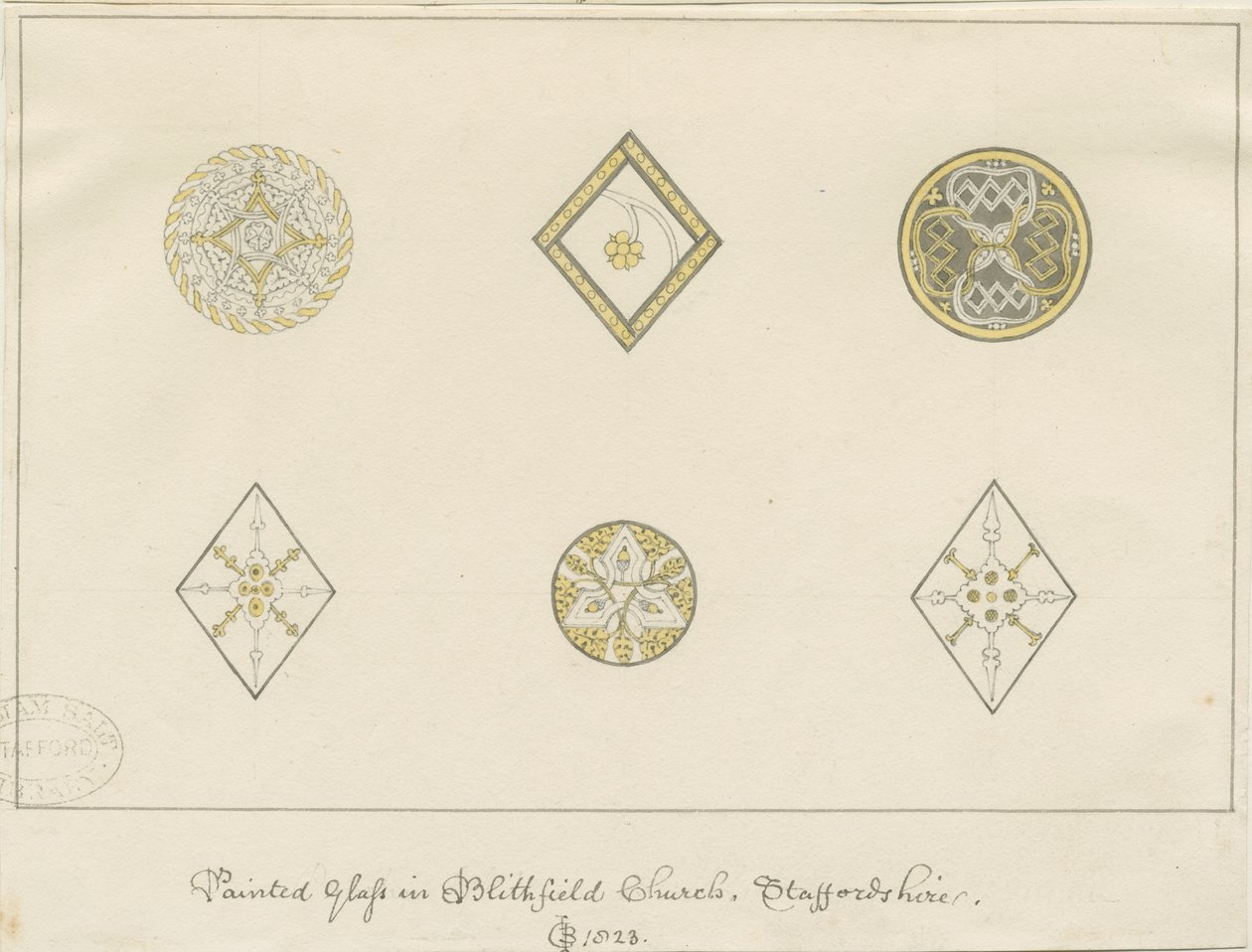 Blithfield templom - festett üveg: ceruzarajzok, 1823 alkotó: John Buckler