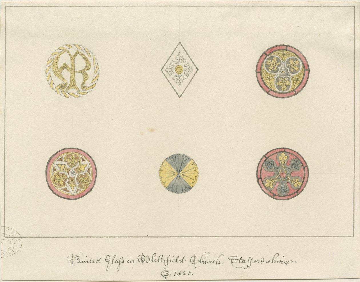 Blithfield templom - festett üveg: ceruzarajzok, 1823 alkotó: John Buckler