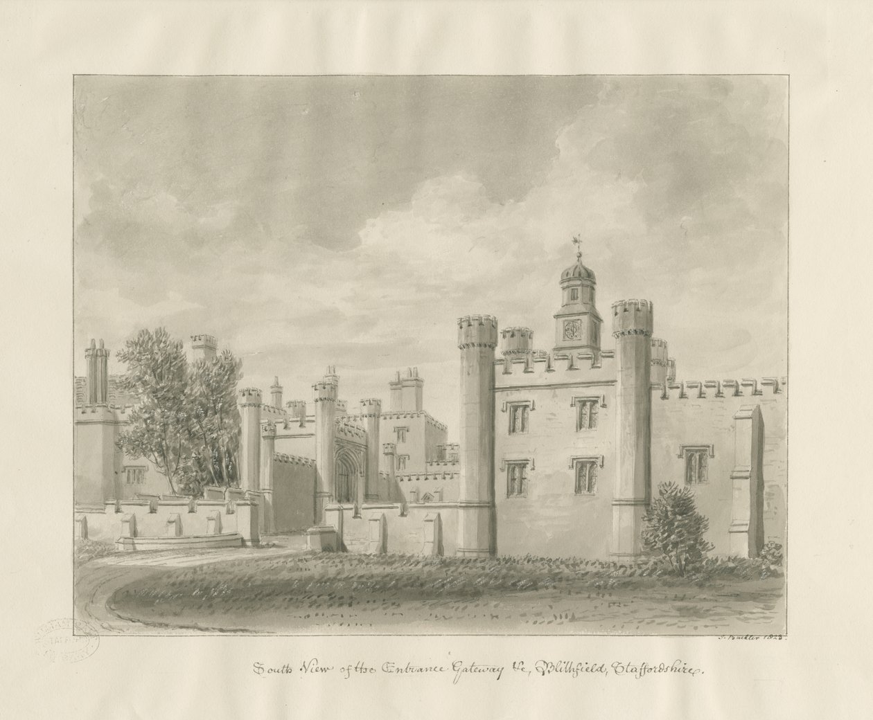 Blithfield Hall: szépia rajz alkotó: John Buckler