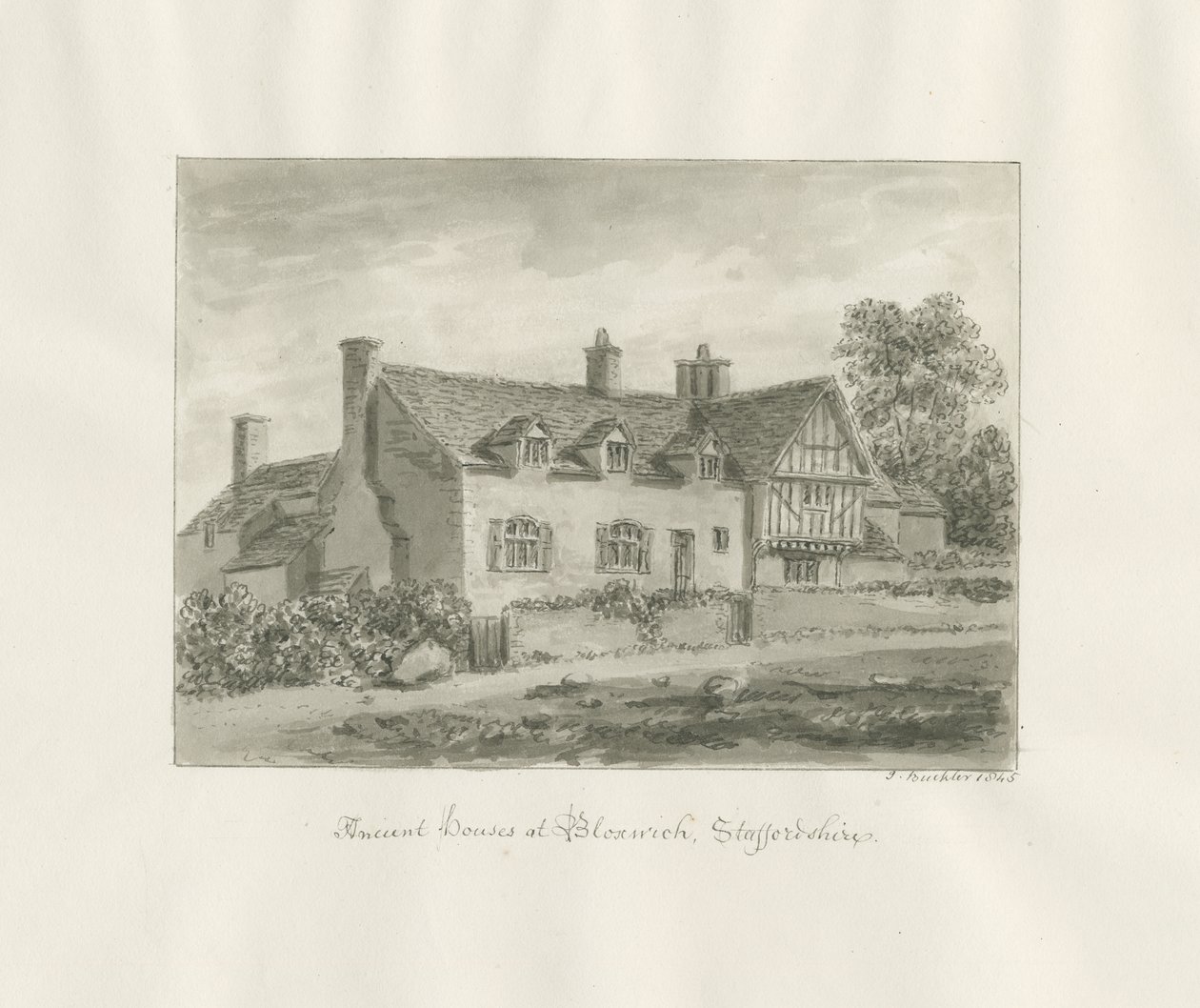 Bloxwich - ősi ház: szépia rajz alkotó: John Buckler