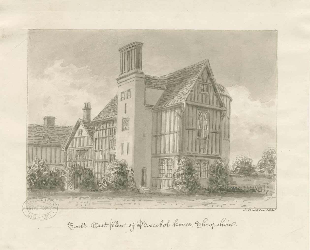 Boscobel House: szépia mosás alkotó: John Buckler