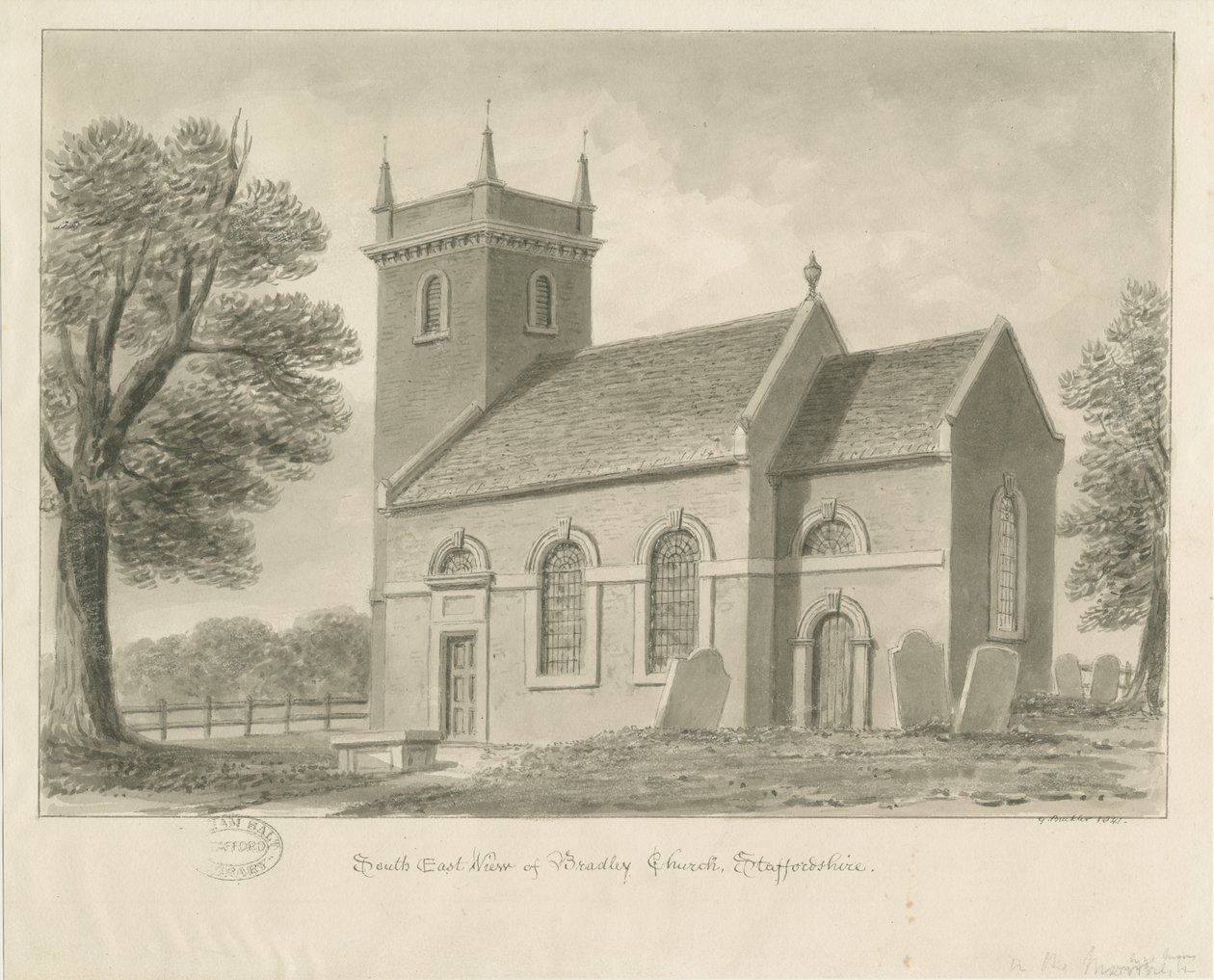 Bradley-in-the-Moors templom: szépia rajz, 1841 alkotó: John Buckler
