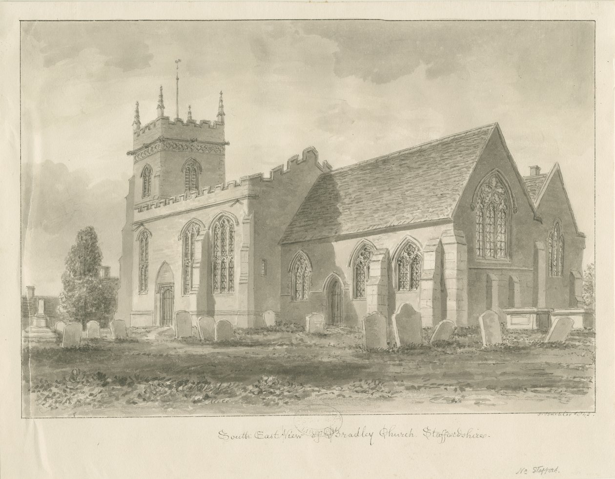 Bradley templom: szépia rajz, 1842 alkotó: John Buckler