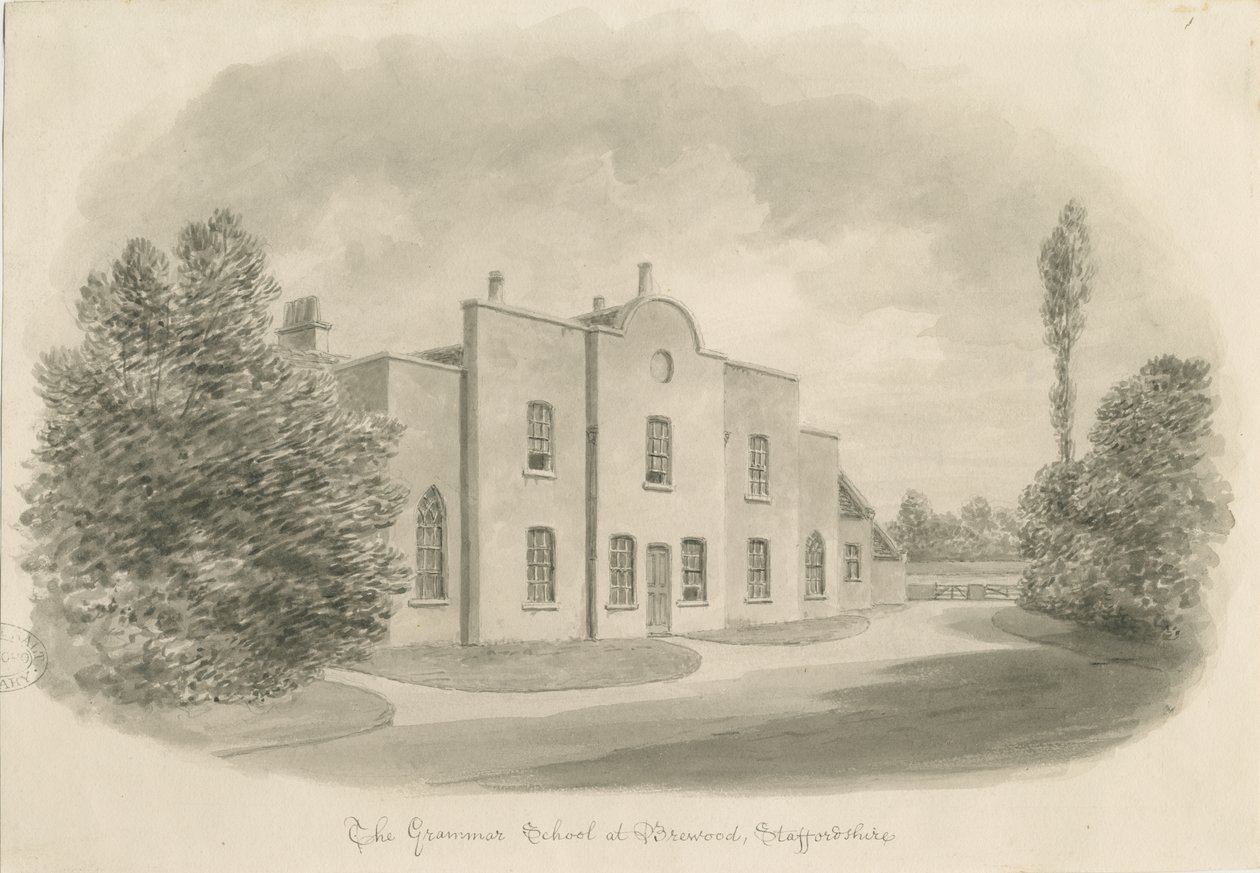 Brewood Gimnázium: szépia rajz, nd [c 1842] (rajz) alkotó: John Buckler