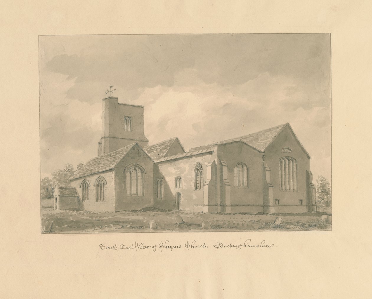 Buckinghamshire – Chenies templom: szépia rajz, 1824 alkotó: John Buckler