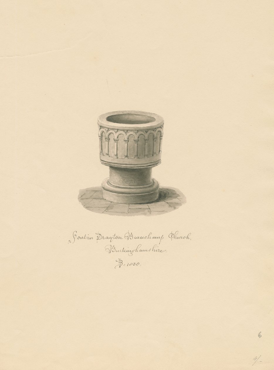 Buckinghamshire – Drayton Beauchamp Church: szépia rajz, 1838 alkotó: John Buckler