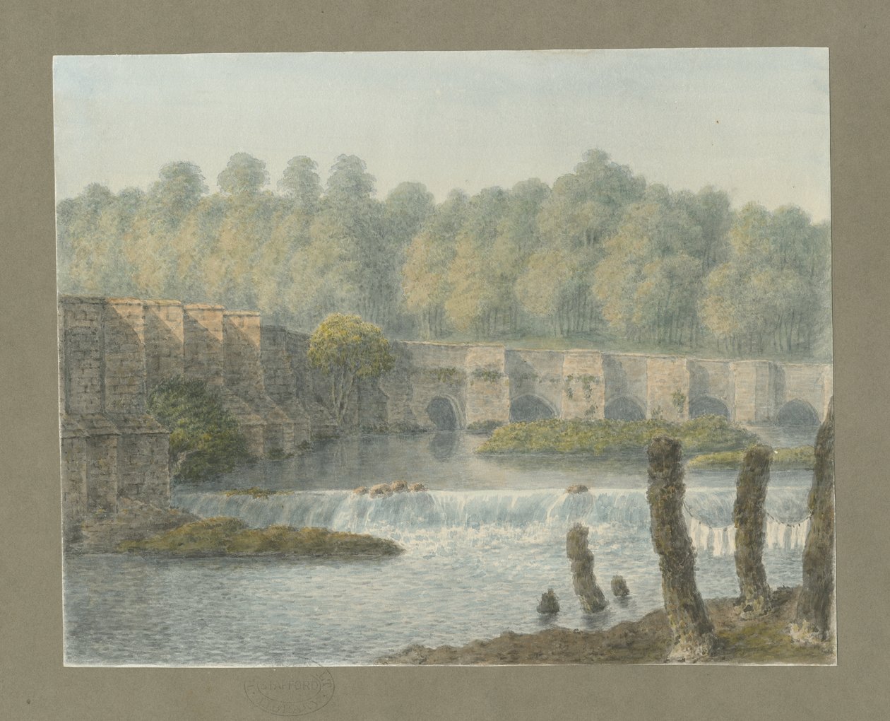 Burton-upon-Trent híd és város: akvarellfestés, és [?XVIII. század] alkotó: John Buckler