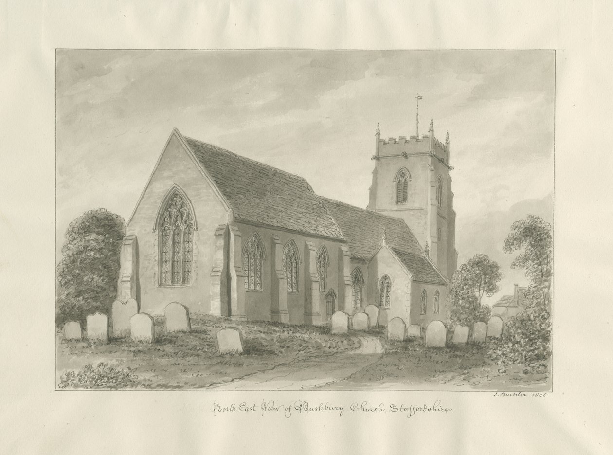 Bushbury templom: szépia rajz alkotó: John Buckler