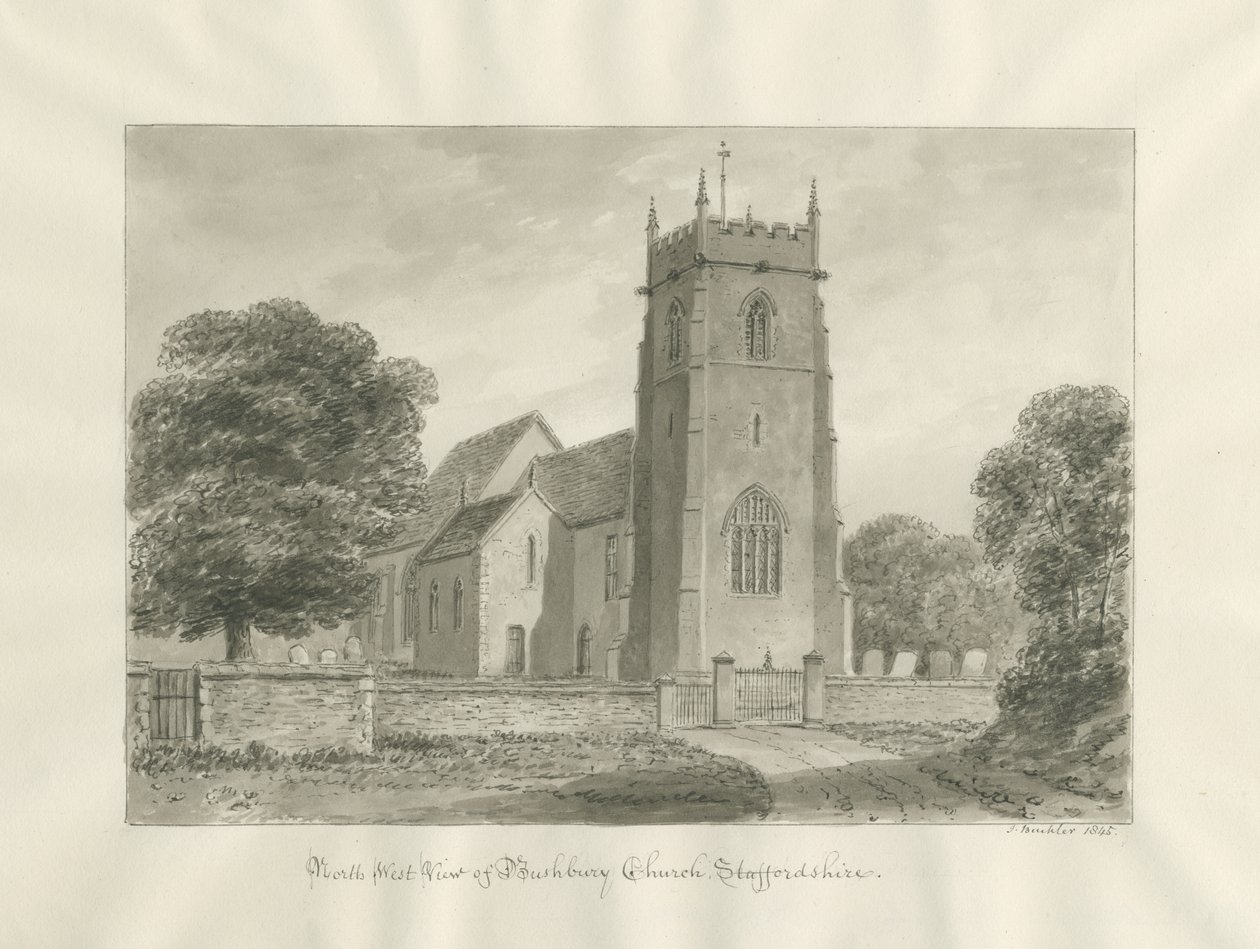 Bushbury templom: szépia rajz alkotó: John Buckler