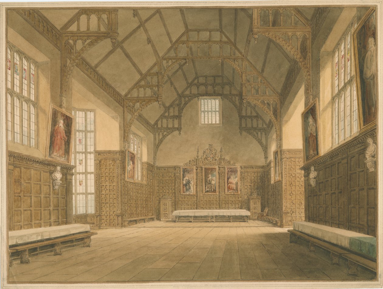 Cambridgeshire – Trinity College Hall – belső nézet, 1818 alkotó: John Buckler