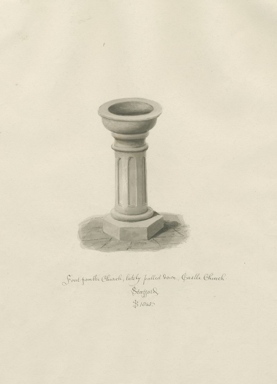 Vártemplom - Betűtípus a templomban: szépia rajz alkotó: John Buckler