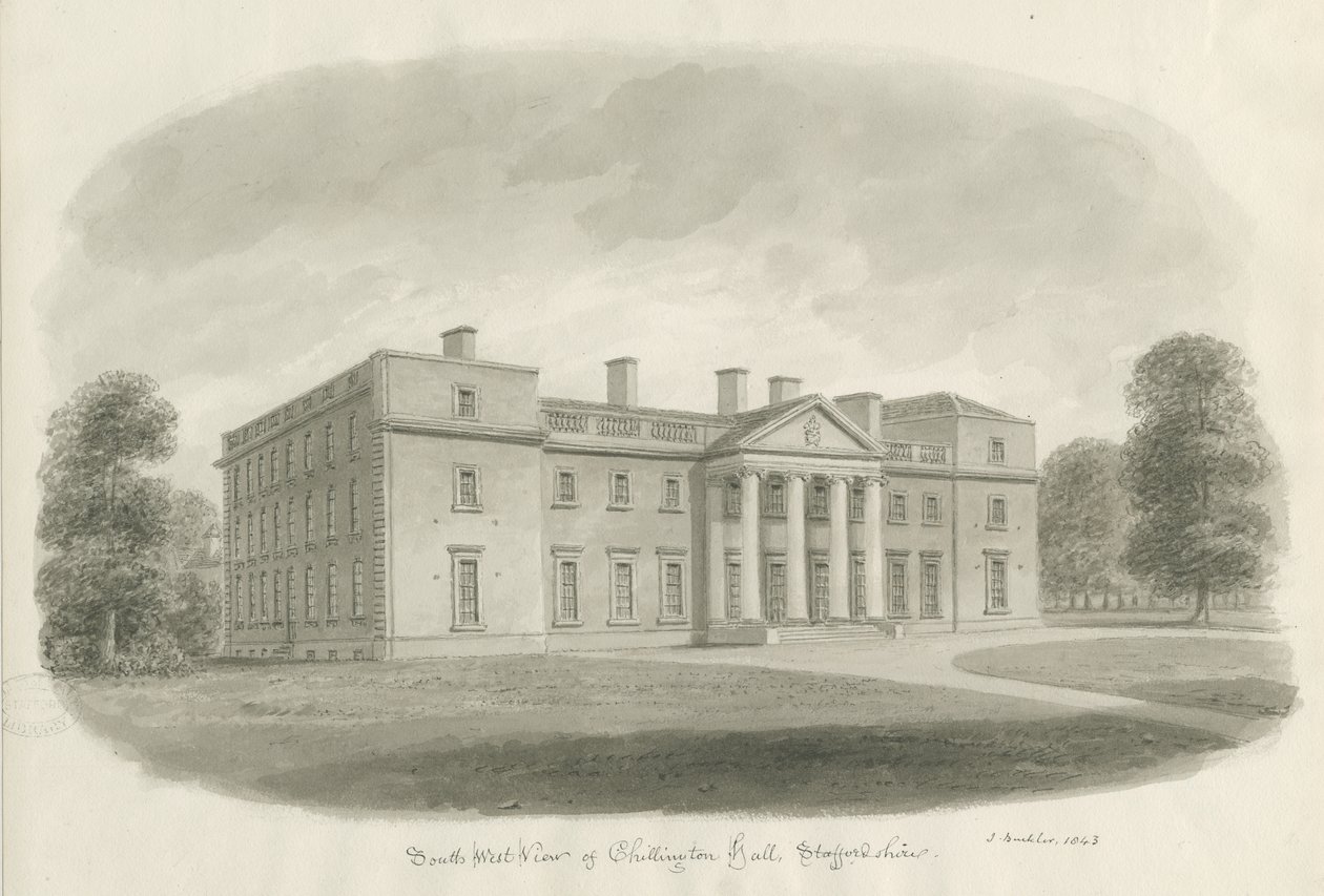 Chillington Hall: szépia rajz alkotó: John Buckler