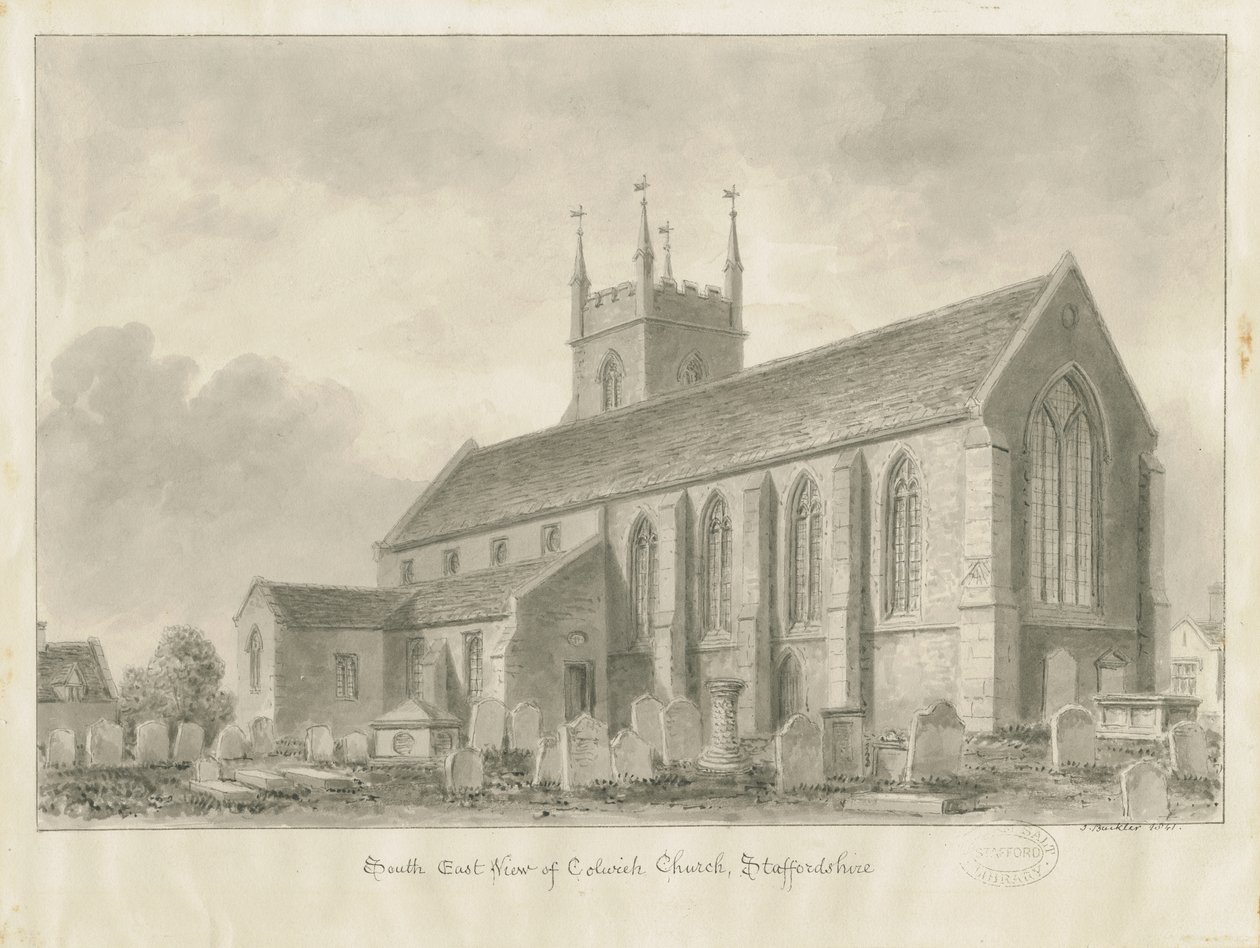 Colwich templom: szépia rajz, 1841 alkotó: John Buckler